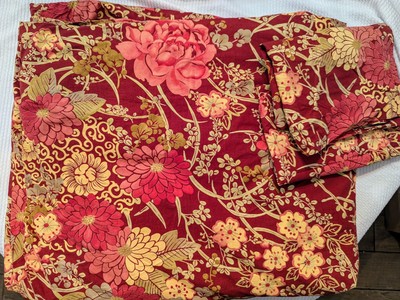Pottery Barn King Duvet Cover & 2 Std Pillow Cases Red,Pink,Gold Dahlia & Peony-image