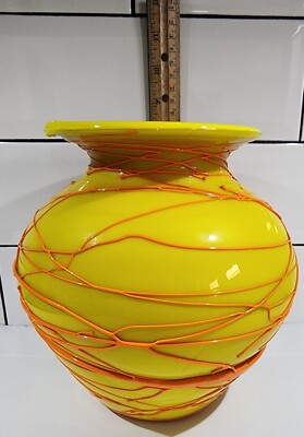 Art Glass VASE - Studio Hand Made -  Ovoid Shape - Yellow & Orange-image