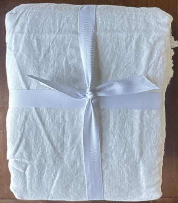 Pottery Barn~Belgian Flax Linen Fringe Ruffle Duvet Cover~White~Full Queen~NEW-image