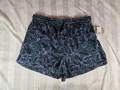 Dip Womens Hunter Green Lilac Purple Dotted Leaf Satin Sleep Shorts Size XL NWT-image