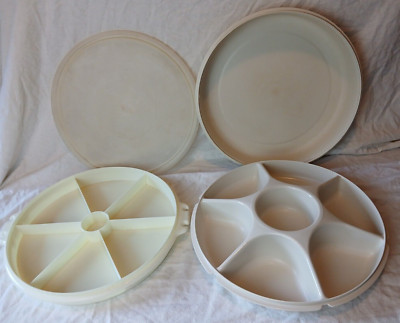 Vintage Tupperware Serving Dip Tray #405-2 & 1665-2 With Lids Lot-image