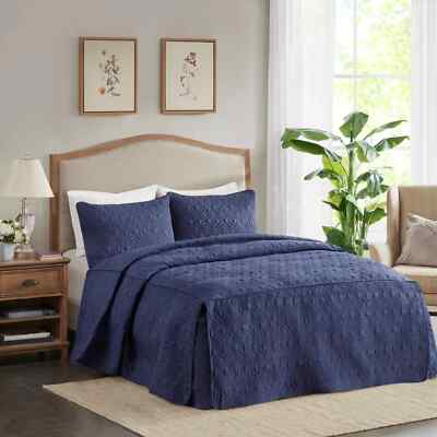 MADISON PARK QUEBEC 3 PIECES KING/CALKING BEDSPREAD SET COLOR BLUE NEW-image