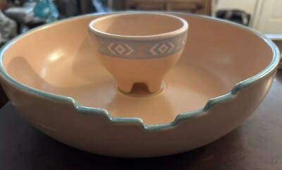 Treasure Craft USA Southwest Pottery Style Footed Salsa/dip & Large Chip Bowl-image