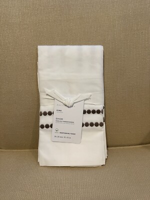 Set Of 2 Pottery Barn Pearl Dot KING Shams Simply Taupe White Organic Cotton NEW-image