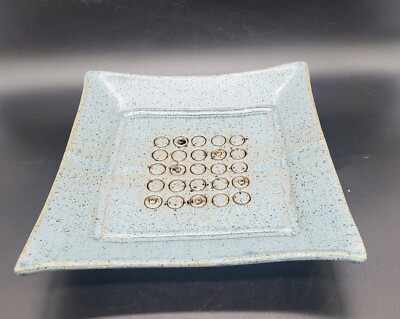 Vintage Studio Art Pottery Footed Square Centerpiece Bowl Plate Blue 9.75