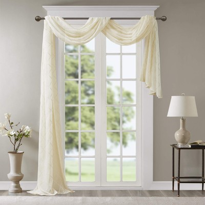 Ivory Sheer Curtains For Kitchen, Transitional Fabric Sheer Curtain For Livin...-image
