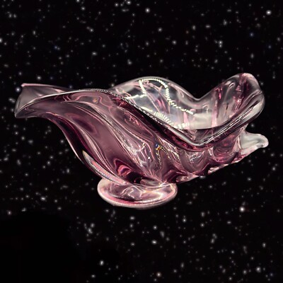 Art Glass Tree Leaf Shaped Bowl Centerpiece Signed STUDIO GLASS MURANO Amethyst-image