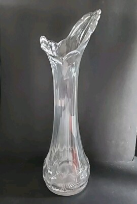 Vtg MCM Clear Glass Swung Bud Vase 10.5