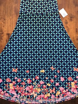 X-LARGE LuLaRoe MAXI DIPPED SKIRT blue BUTTERFLIES butterfly flowers NWT XL-image