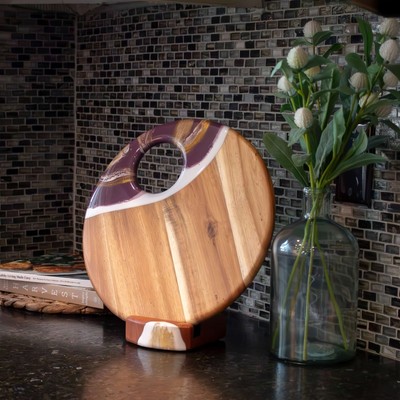 Large Round Acacia Board With Dip Holder-image