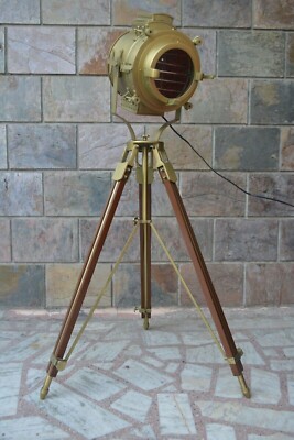 HOLLYWOOD STUDIO VINTAGE FLOOR LAMP SEARCHLIGHT SPOT LIGHT WITH TRIPOD STAND-image