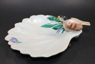 Studio Pottery Ruth Acker Handmade Leaf Shape w Bird Footed 8 in Candy Dish-image