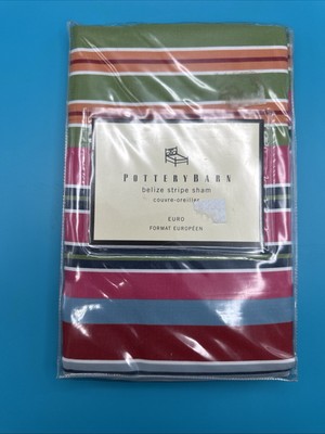 Pottery Barn Belize Stripe EURO Pillow Sham Cover New Vintage Multicolor Summer-image