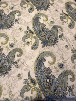 Pottery Barn KING Duvet Cover Charlie M? Paisley 100% Cotton Blue Green Euc-image