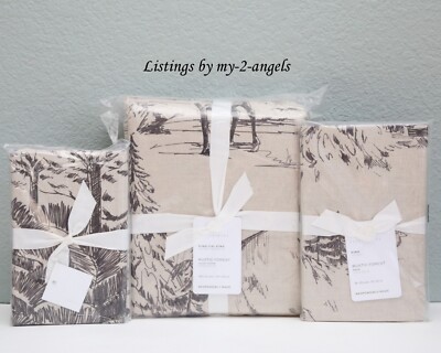 NEW Pottery Barn RUSTIC FOREST Cotton/Linen King Duvet Covet + King Shams cabin-image