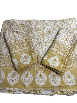 3PC Pottery Barn 2006 Mustard Yellow Boho King Duvet Cover 2 Euro Shams Hippie-image