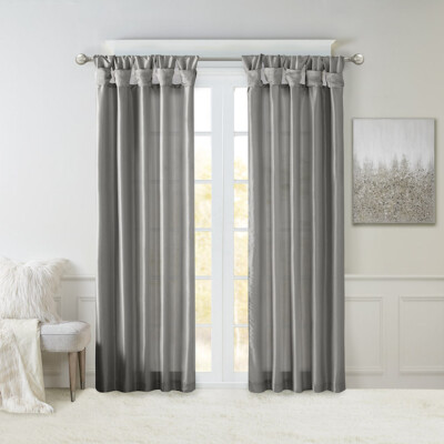 MADISON PARK Emilia Twist Tab Lined Window Curtain Panel CHARCOAL 50x 84