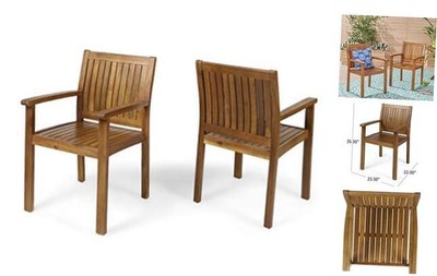  Teague Outdoor Acacia Wood Dining Chairs (Set of 2), Teak Finish -image