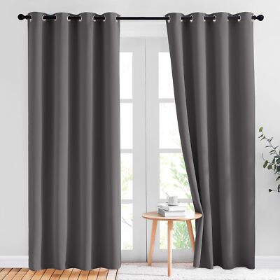 NICETOWN Gray Blackout Curtains for Bedroom 84 inches Long - Thermal Drapes Grom-image