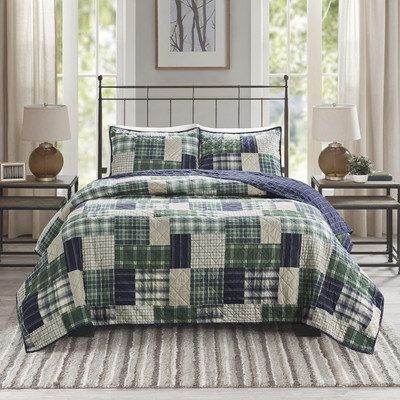 Reversible Quilt Cabin Lifestyle Plaid Design - All Season, Breathable Coverl...-image