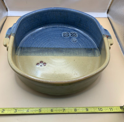 Studio Art Pottery Casserole Blue Brown Glaze Hand Thrown Artist Stamped-image