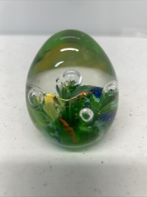 Egg Shaped Studio Art Glass Paperweight Clear  3”x 2.5