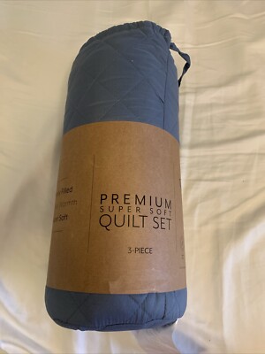 iEnjoy Home King & Cal King Premium Super Soft Quilt Set 3 Piece Dusk Blue-image