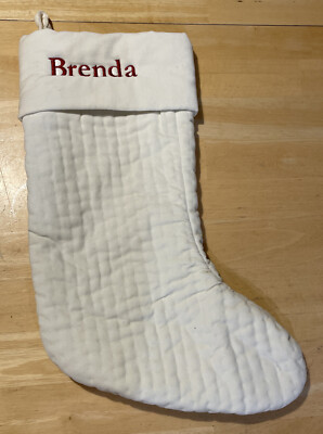 Monogrammed BRENDA Pottery Barn Quilted Christmas Stocking Ivory Velvet-image