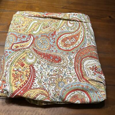 Pottery Barn Full Queen Bed Duvet Cover Rust Blue Green Paisley 100% Cotton-image