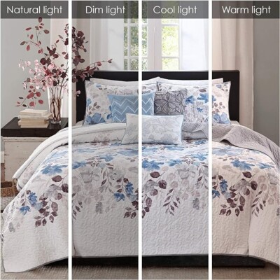 Madison Park Luna Full/Queen 6 Piece Printed floral blue coverlet Set -image