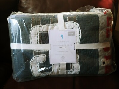 Pottery Barn Kids Sullivan Sports Twin Quilt No sham New Gray Blue New-image
