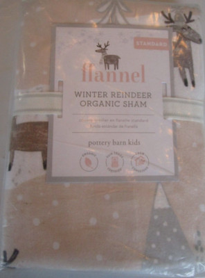 Pottery Barn kids winter Reindeer flannel standard sham Christmas   New w tag-image