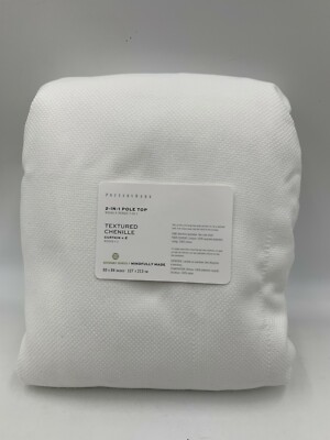 Pottery Barn Textured Chenille Cotton Lined Curtains Panels White 84 S/2 750H-image