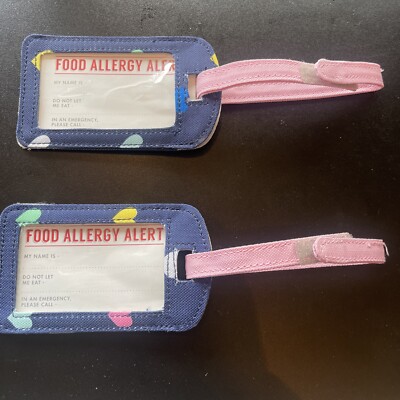 Lot Of 2 Pottery  Barn Kids  Food Allergies Tags or Luggage Tags Hearts Design-image