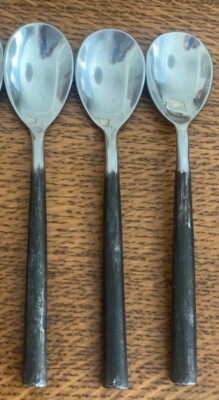 3 POTTERY BARN Stonehenge Noir Black  Teaspoons STAINLESS FLATWARE - Egg Shaped-image