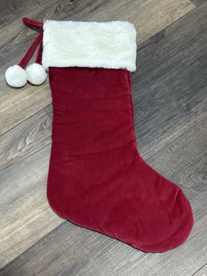 Pottery Barn Red Classic Velvet Christmas Stocking w/ Pom Pom Traditional-image