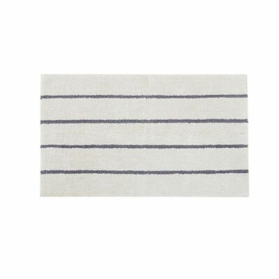 Madison Park Stripe Bathroom Rug Cotton Gray Black Stripes - 21 in W x 34 in L-image