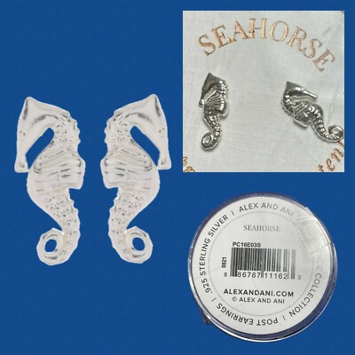 Alex and Ani Dainty .0925 Sterling Silver Seahorse Shaped Stud Earrings-image