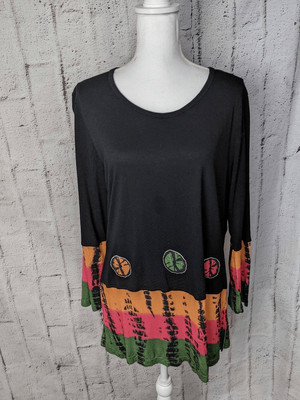 Parsley & Sage Women’s Boho Dip Tie Dye Accent Black Stretch Top Blouse Sz 3/4 S-image