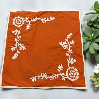 Pottery Barn Pillow Cover Sham- Orange With Bold White Embroidered Floral Design-image