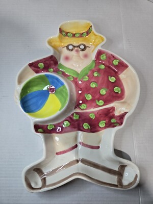 Boston Warehouse 1997 Beach Folk Chip & Dip Earthenware Platter New 16 1/2