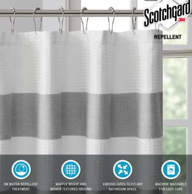 Madison Park Spa Waffle Shower Curtain Pieced Solid Microfiber Fabric with 3M Sc-image