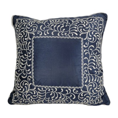 Madison Park Medina Jacquard Throw Pillow~Blue~Silver Scroll & Trim~Embroidered-image