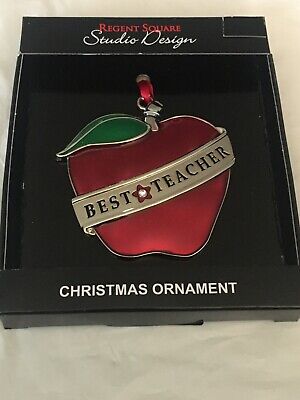 REGENT SQUARE STUDIO DESIGN BEST TEACHER APPLE ENAMEL CHRISTMAS HOLIDAY ORNAMENT-image