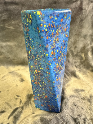 Handmade Studio Art Pottery Ceramic Vase Twisted Speckled Blue Signed EUC Square-image