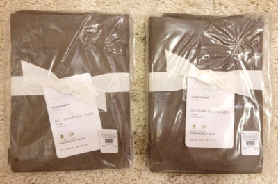 TWO Pottery Barn MOCHA Pillow Shams BELGIAN FLAX LINEN 26x20 NEW #P494-image