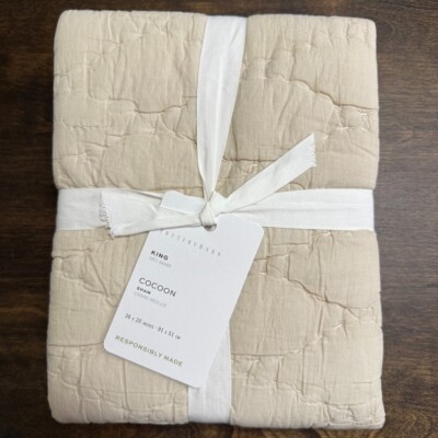 POTTERY BARN COCOON VOILE QUILTED PILLOW SHAM, KING ~ FLAX-image