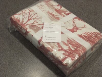 NEW 2PC Pottery Barn Alpine Toile (Red) Queen Set - Duvet with 1 Standard Sham-image