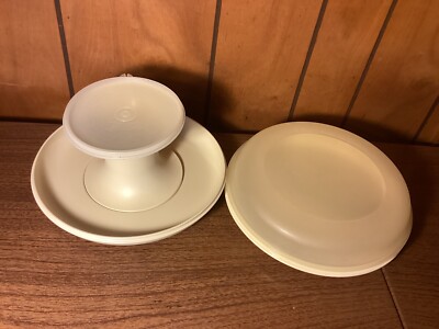 Tupperware Serve-It-All Pedestal Set 1531 1532 1533 Cake Stand Chip Dip Pie Dish-image