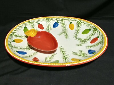 CLAY ART TREE LIGHTS/BULBS CHRISTMAS HOLIDAY CHIP & DIP TRAY PLATTER - LARGE-image